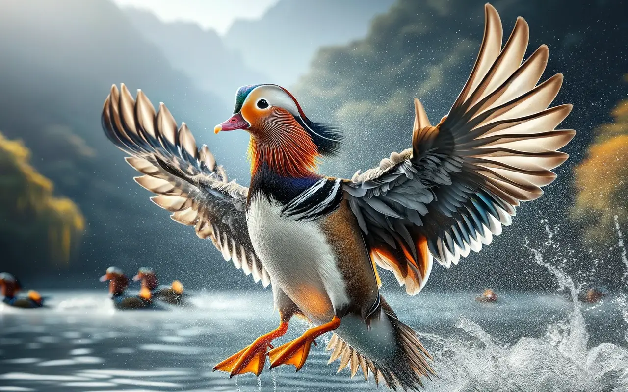 Canard mandarin sur l'eau
