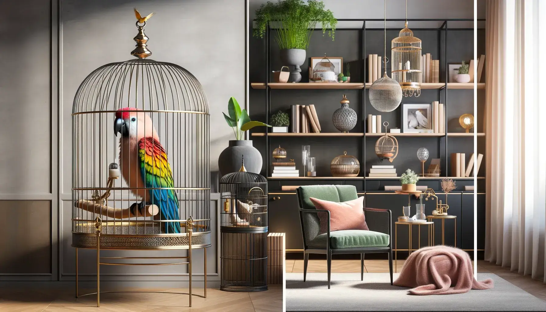 Cage oiseau intégrée dans son intérieur