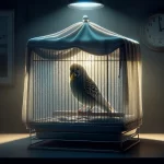 Oiseau en cage dans la nuit