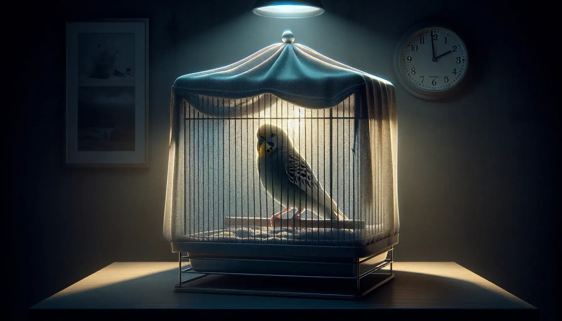 Oiseau en cage dans la nuit