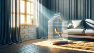 Bain de soleil d'un oiseau en cage